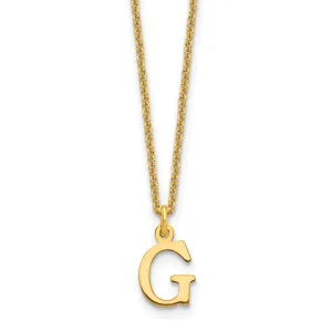 14k Yellow Gold Tiny Cut Out Block Letter G Initial Pendant and Necklace