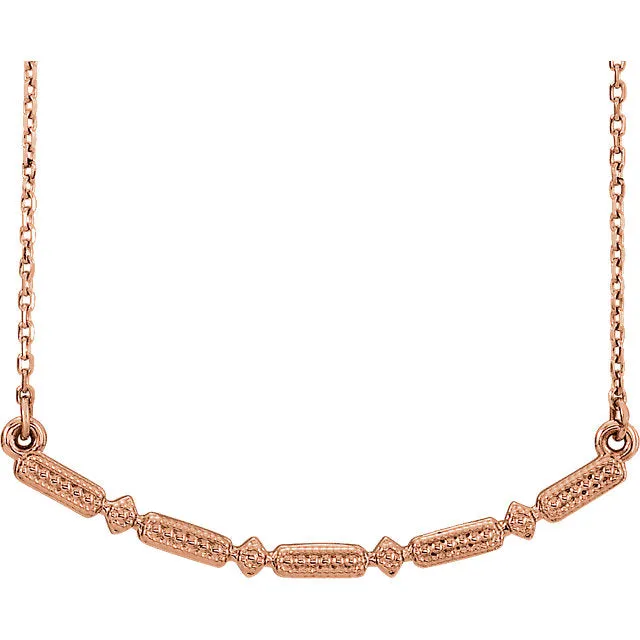14KT Rose Gold Beaded Rounded Bar Necklace