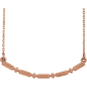14KT Rose Gold Beaded Rounded Bar Necklace
