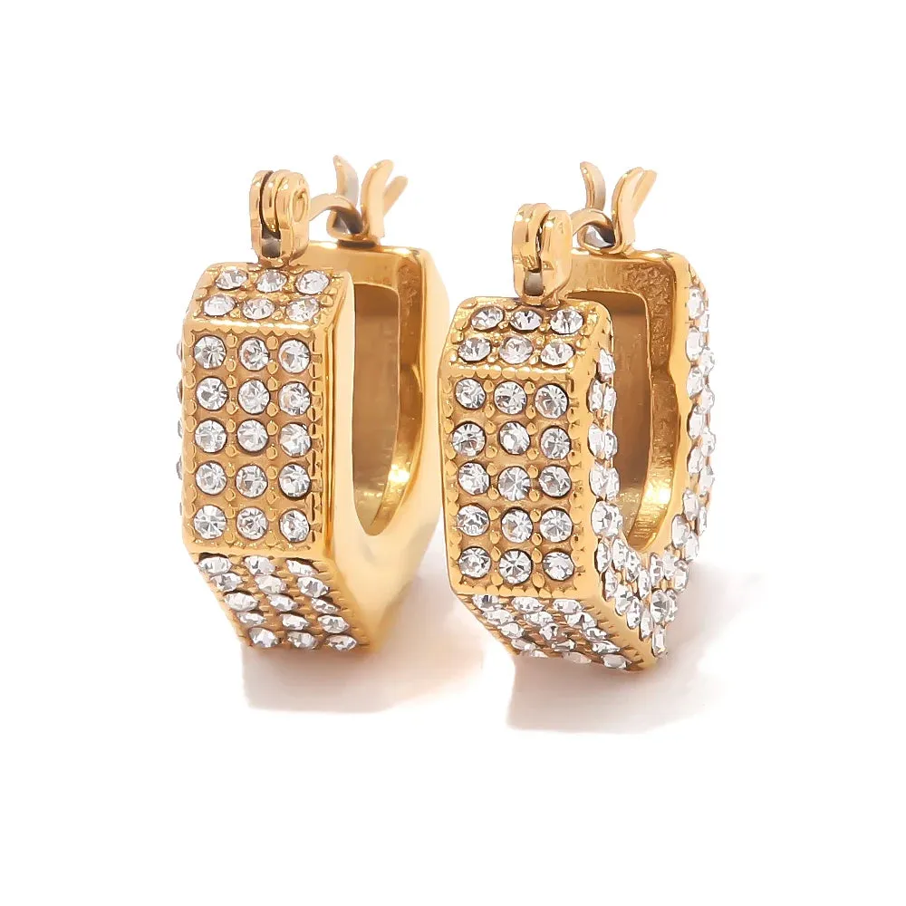 18k Geometric Diamond Accented Earrings