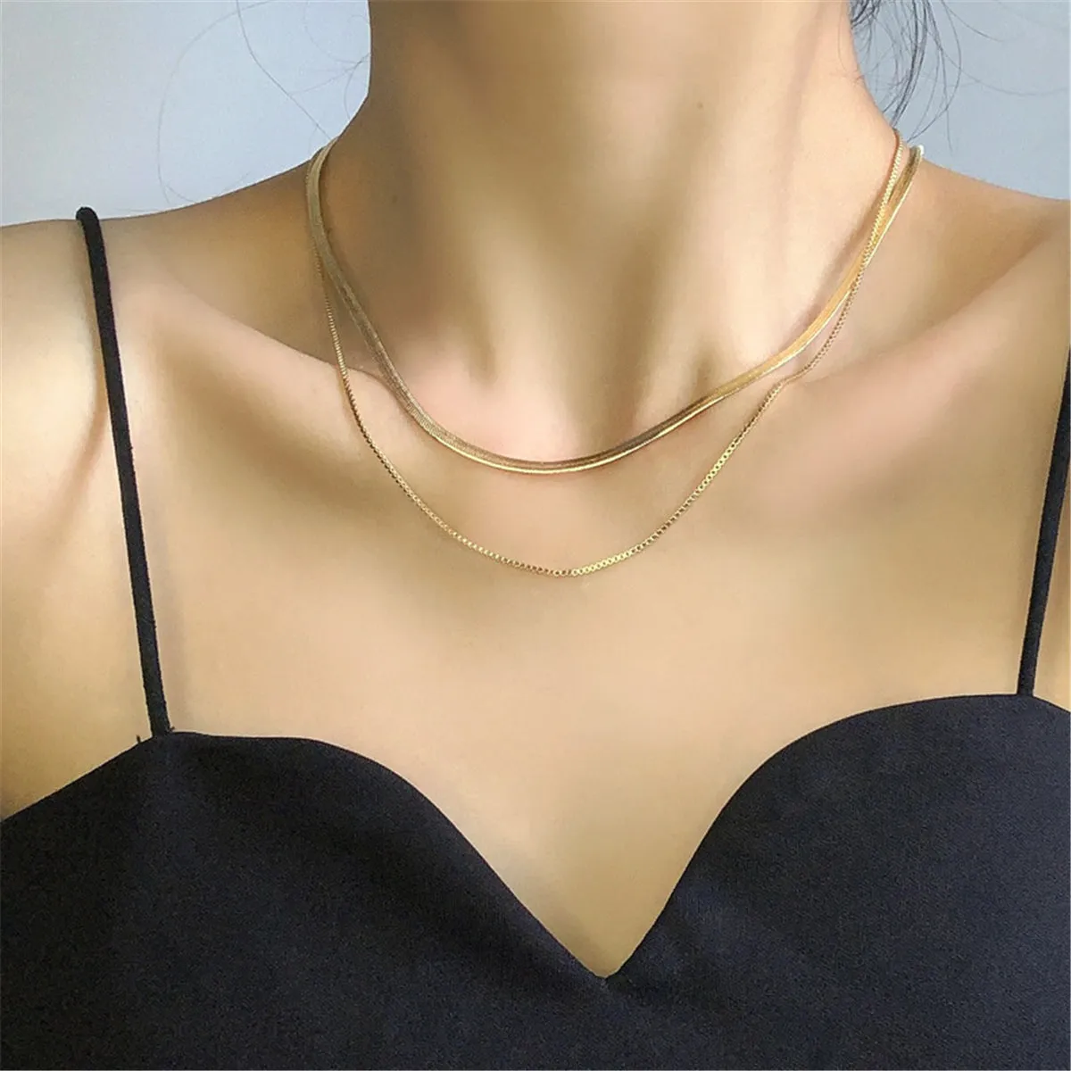 18K Gold-Plated Layered Chain Choker Necklace
