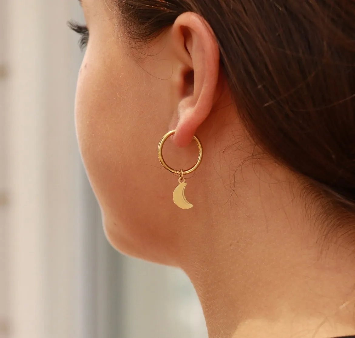 18K Gold PVD Steel Star & Moon Earrings - In Silver