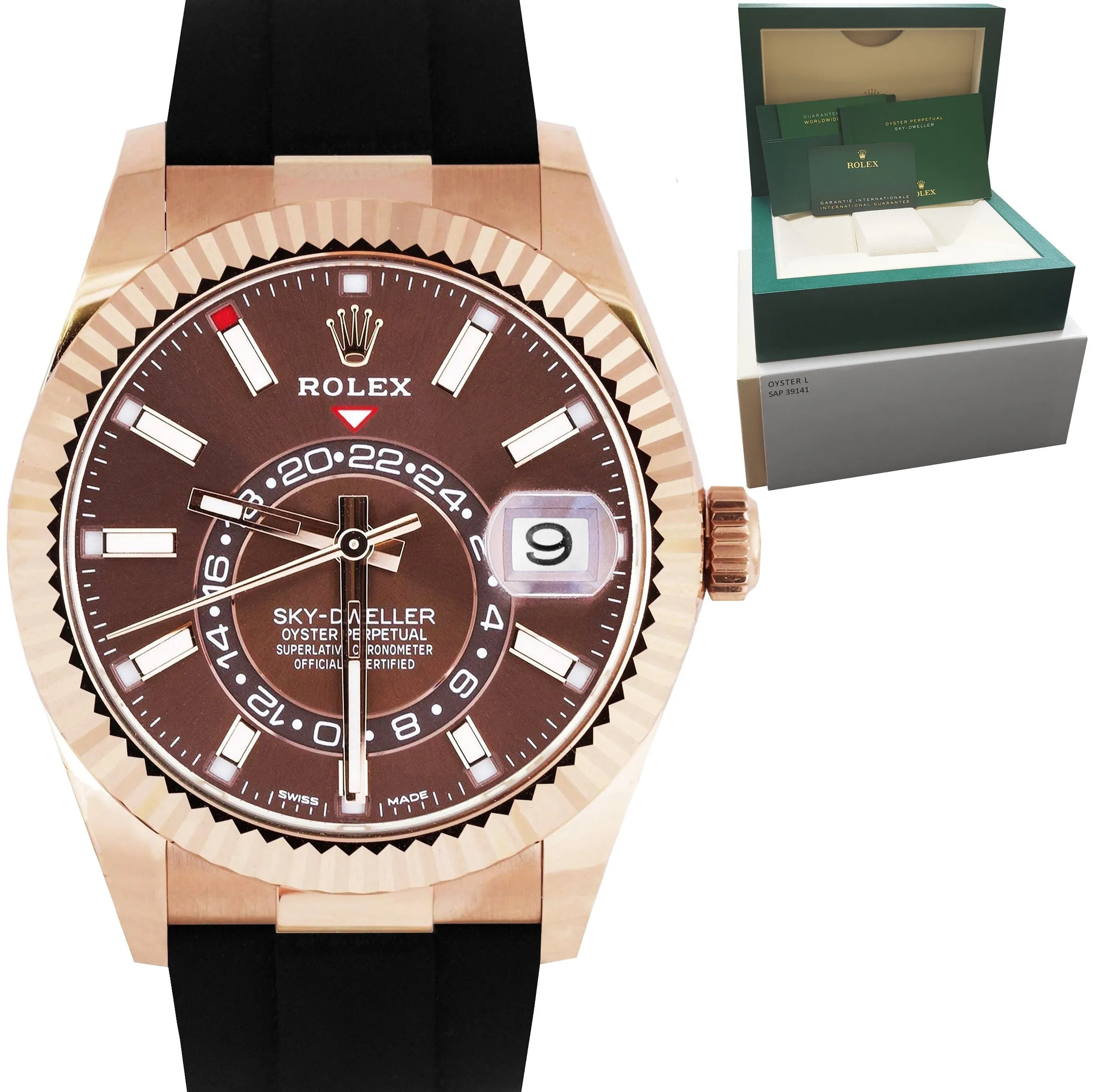 2021 Rolex Sky-Dweller 18K Rose Gold Chocolate Oysterflex 326235 42mm Watch B P