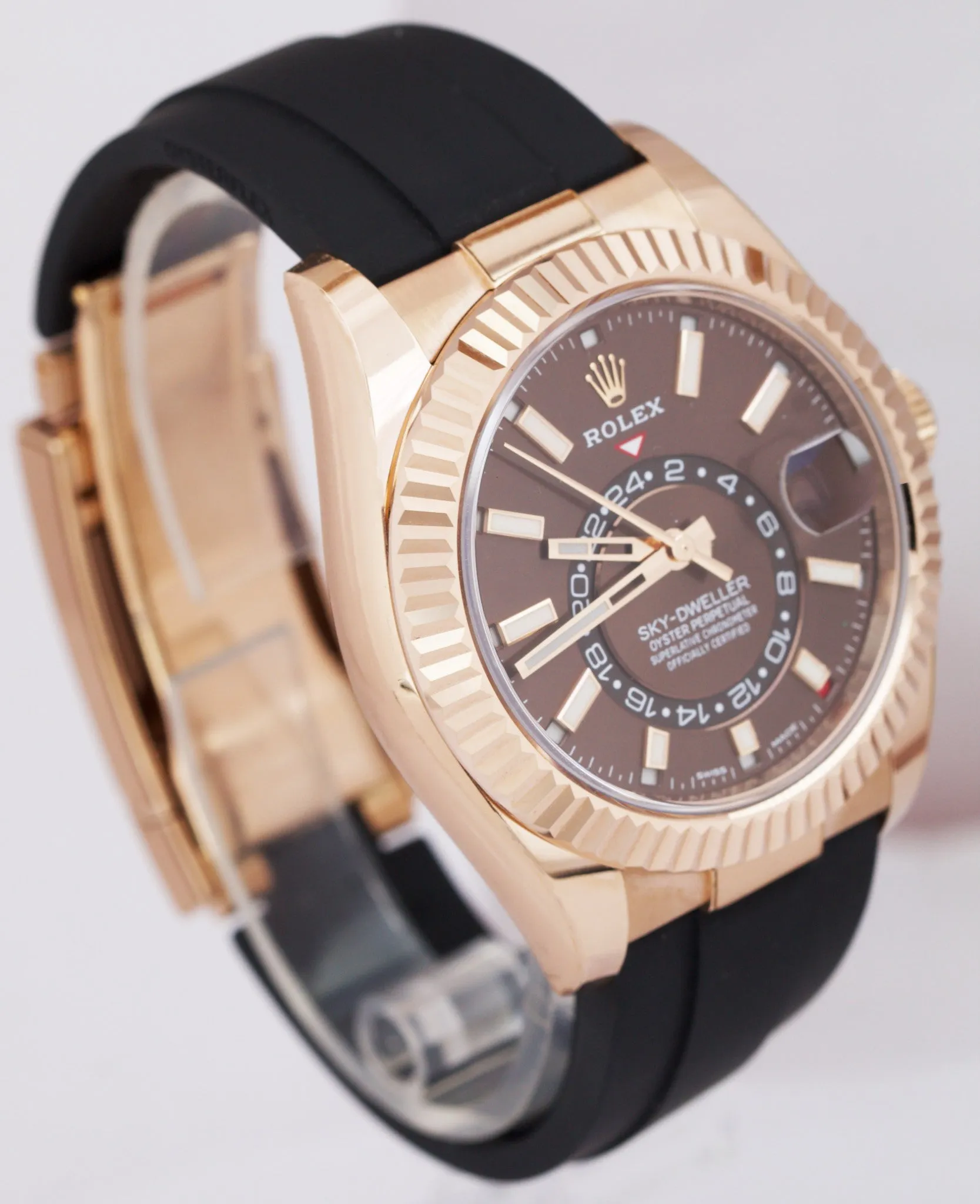 2021 Rolex Sky-Dweller 18K Rose Gold Chocolate Oysterflex 326235 42mm Watch B P