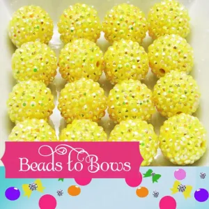 20mm Yellow Rhinestone Bubblegum Bead, Acrylic Rhinestone Beads, Chunky Rhinestone Beads, Chunky Bead Supply, Round Gumball Beads,,