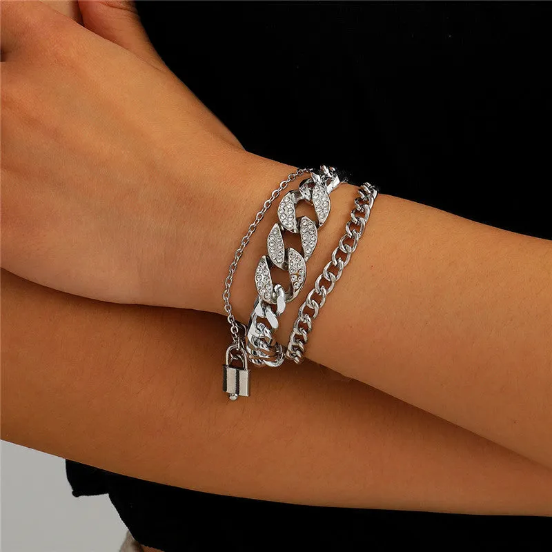 30 Pieces) Three-layer Lock Pendant Metal Bracelet