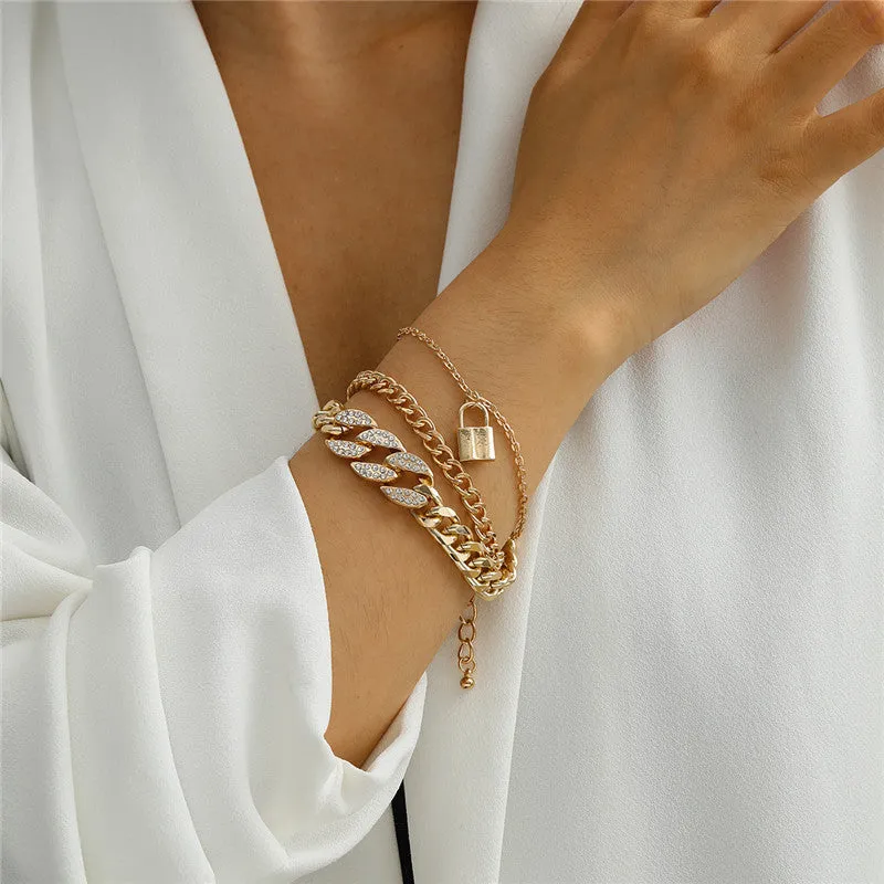 30 Pieces) Three-layer Lock Pendant Metal Bracelet
