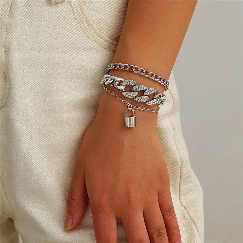 30 Pieces) Three-layer Lock Pendant Metal Bracelet