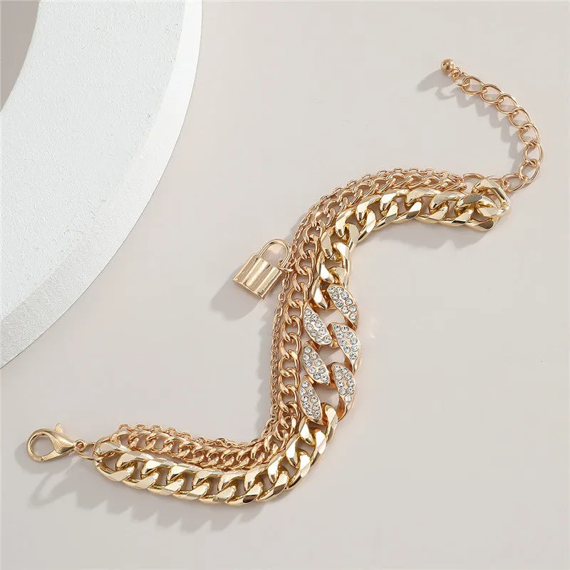 30 Pieces) Three-layer Lock Pendant Metal Bracelet