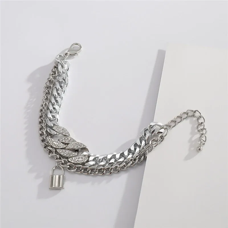 30 Pieces) Three-layer Lock Pendant Metal Bracelet