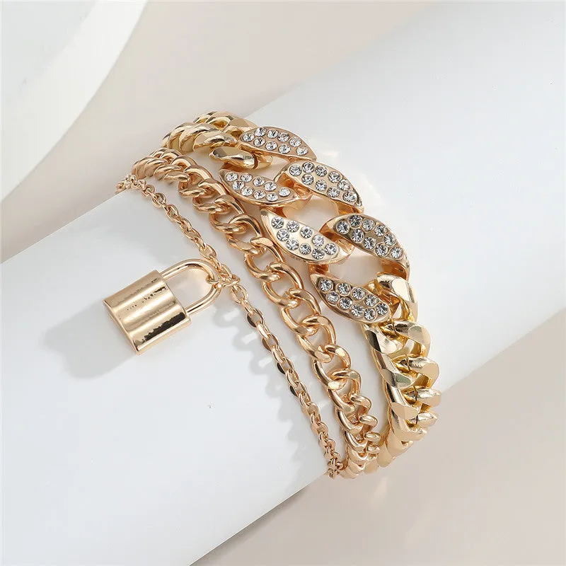30 Pieces) Three-layer Lock Pendant Metal Bracelet