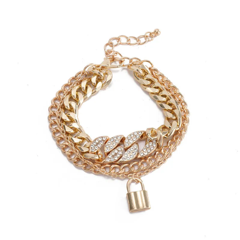 30 Pieces) Three-layer Lock Pendant Metal Bracelet