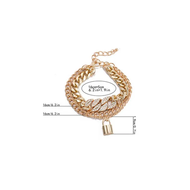 30 Pieces) Three-layer Lock Pendant Metal Bracelet
