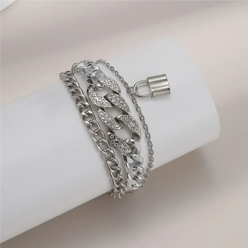 30 Pieces) Three-layer Lock Pendant Metal Bracelet
