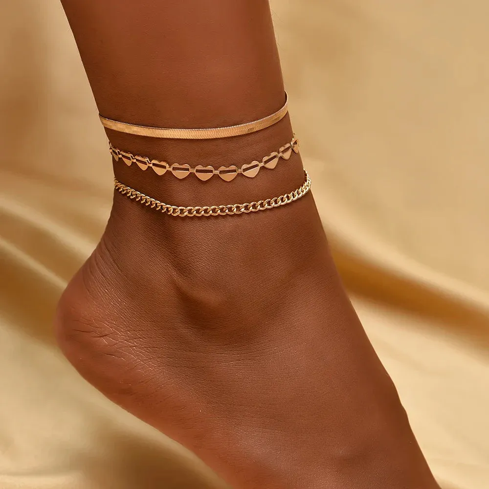 4pcs/set Boho Summer Bracele Crystal Snak Chian “K” Pendant Anklet Sandals Barefoot Beach Foot Bridal Jewelry Wholesale J010
