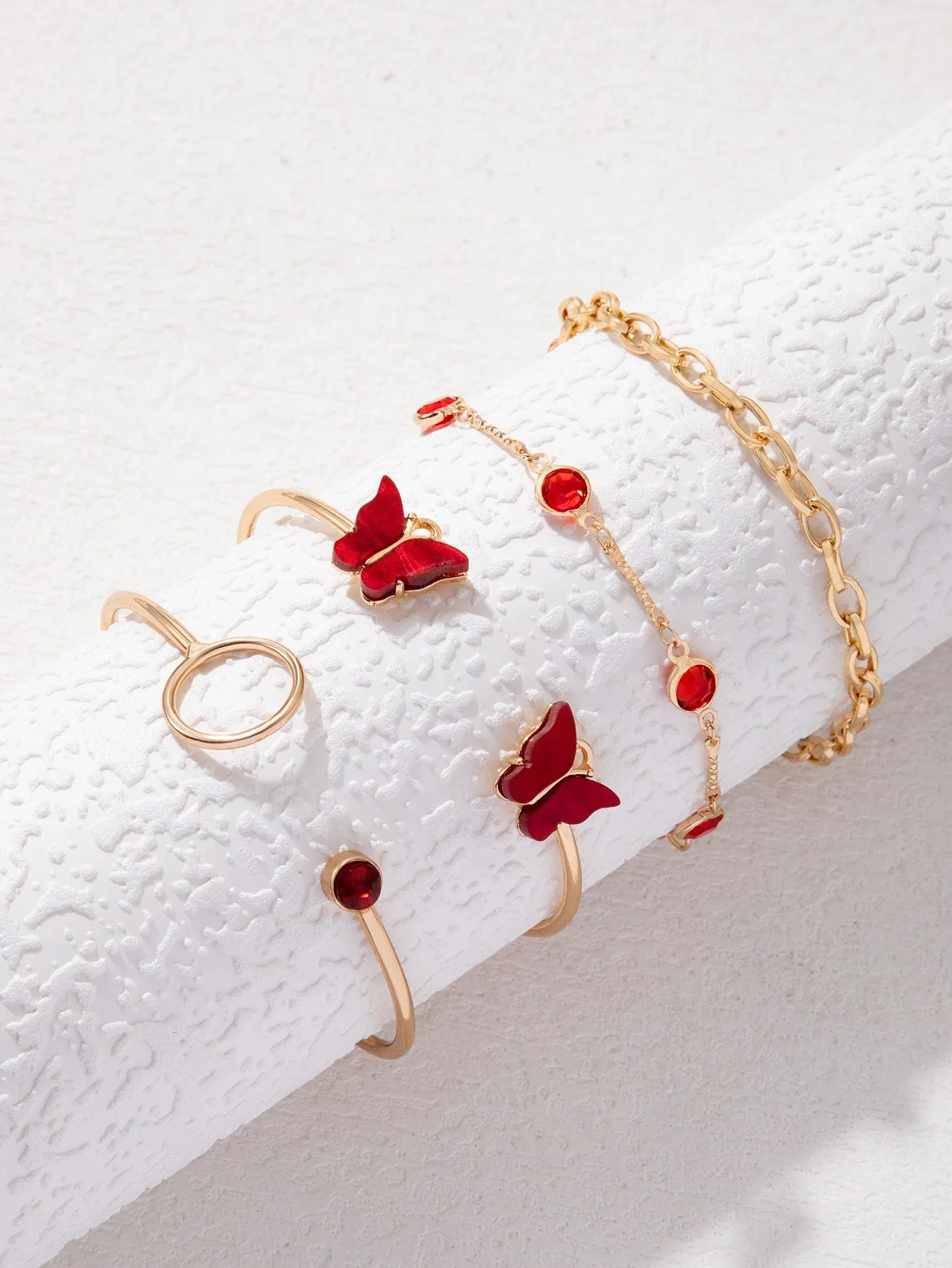 4pcs/set Rhinestone & Butterfly Decor Bracelet  - Red