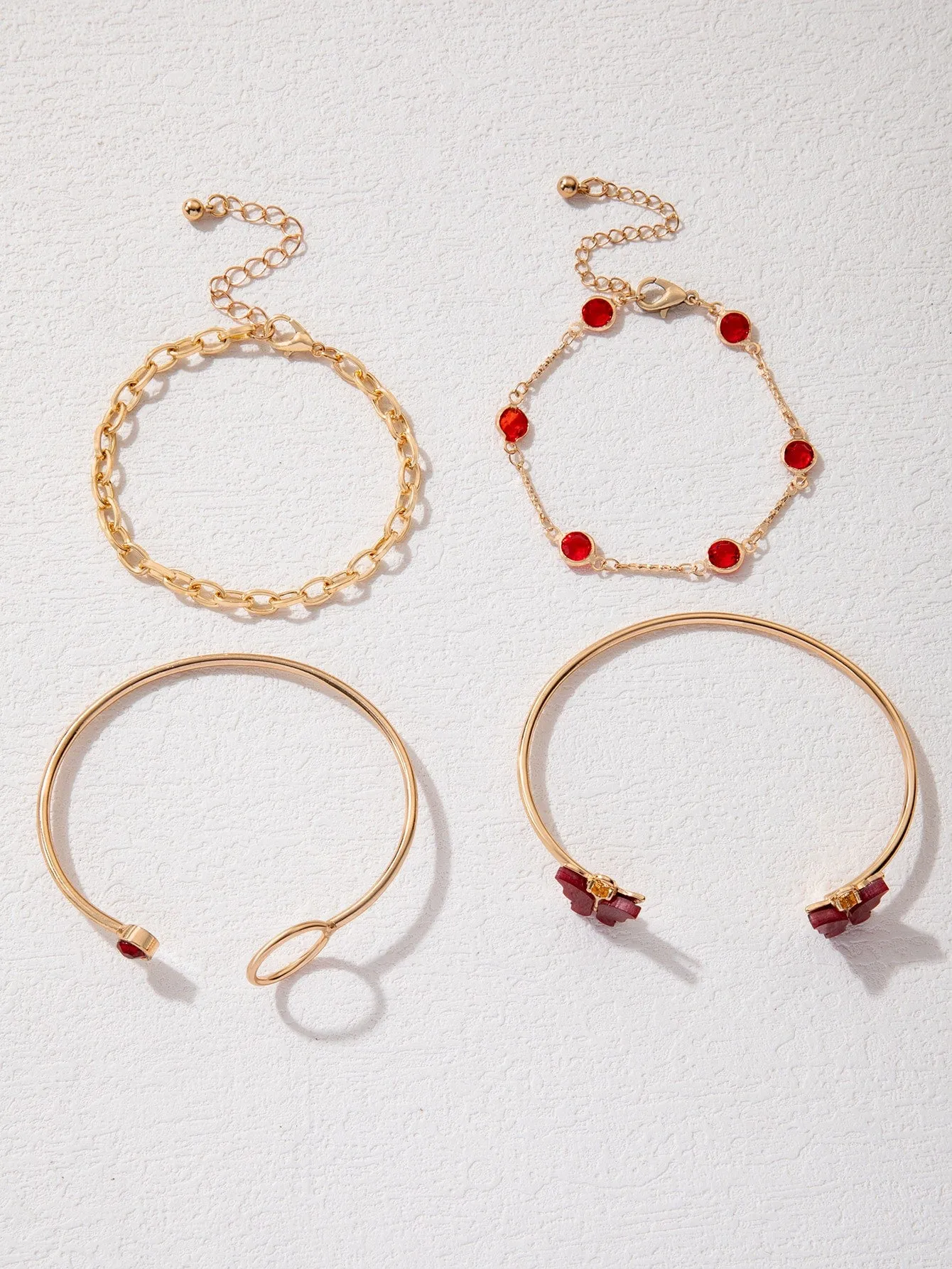 4pcs/set Rhinestone & Butterfly Decor Bracelet  - Red