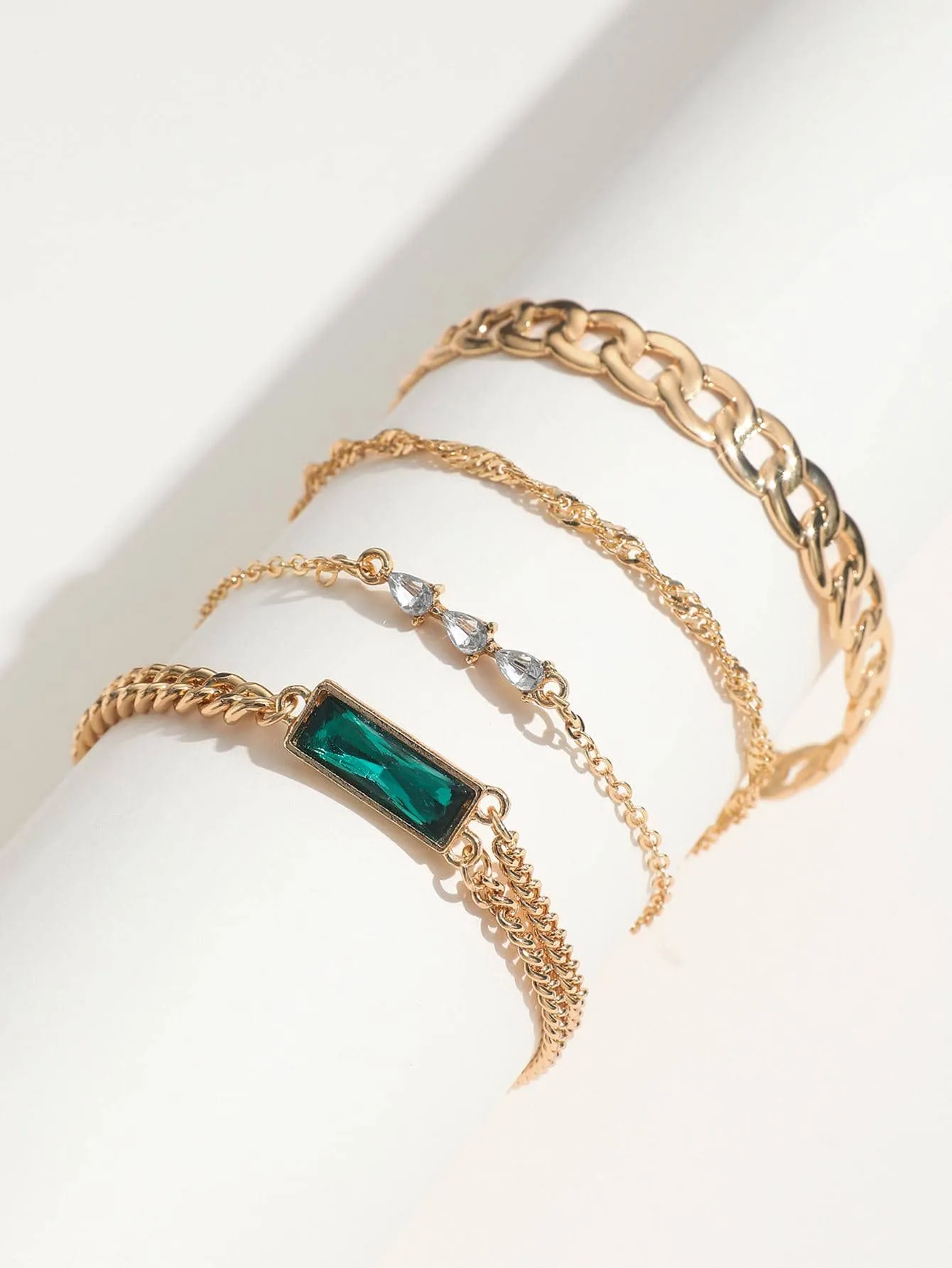 4pcs/set Rhinestone Decor Bracelet - Gold