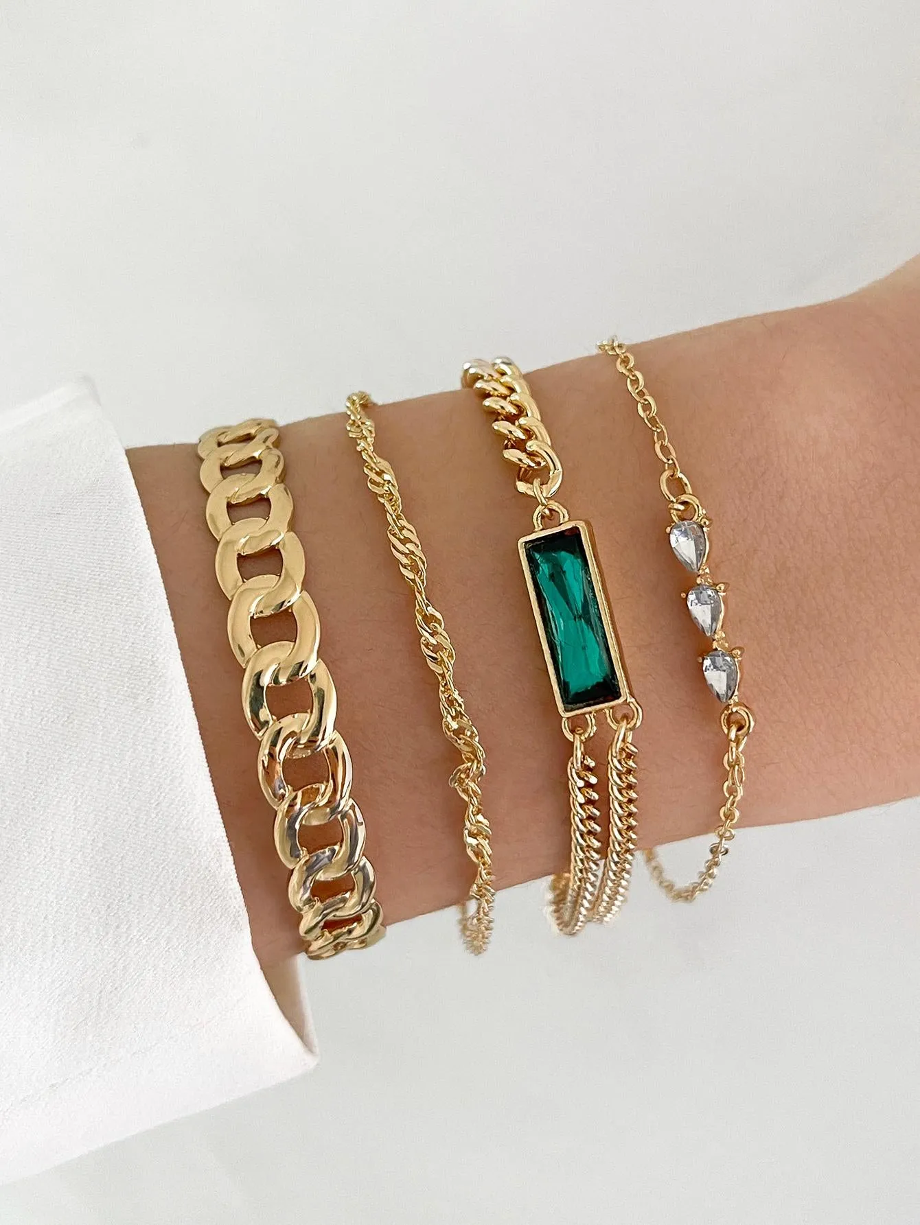 4pcs/set Rhinestone Decor Bracelet - Gold