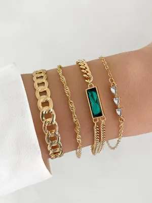 4pcs/set Rhinestone Decor Bracelet - Gold