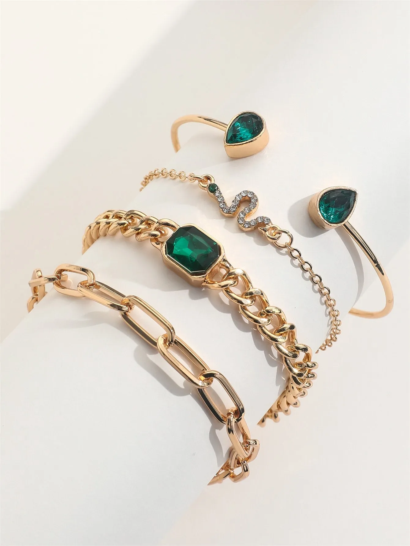 4pcs/set Rhinestone Snake Decor Bracelet  - Gold- FD ⚡
