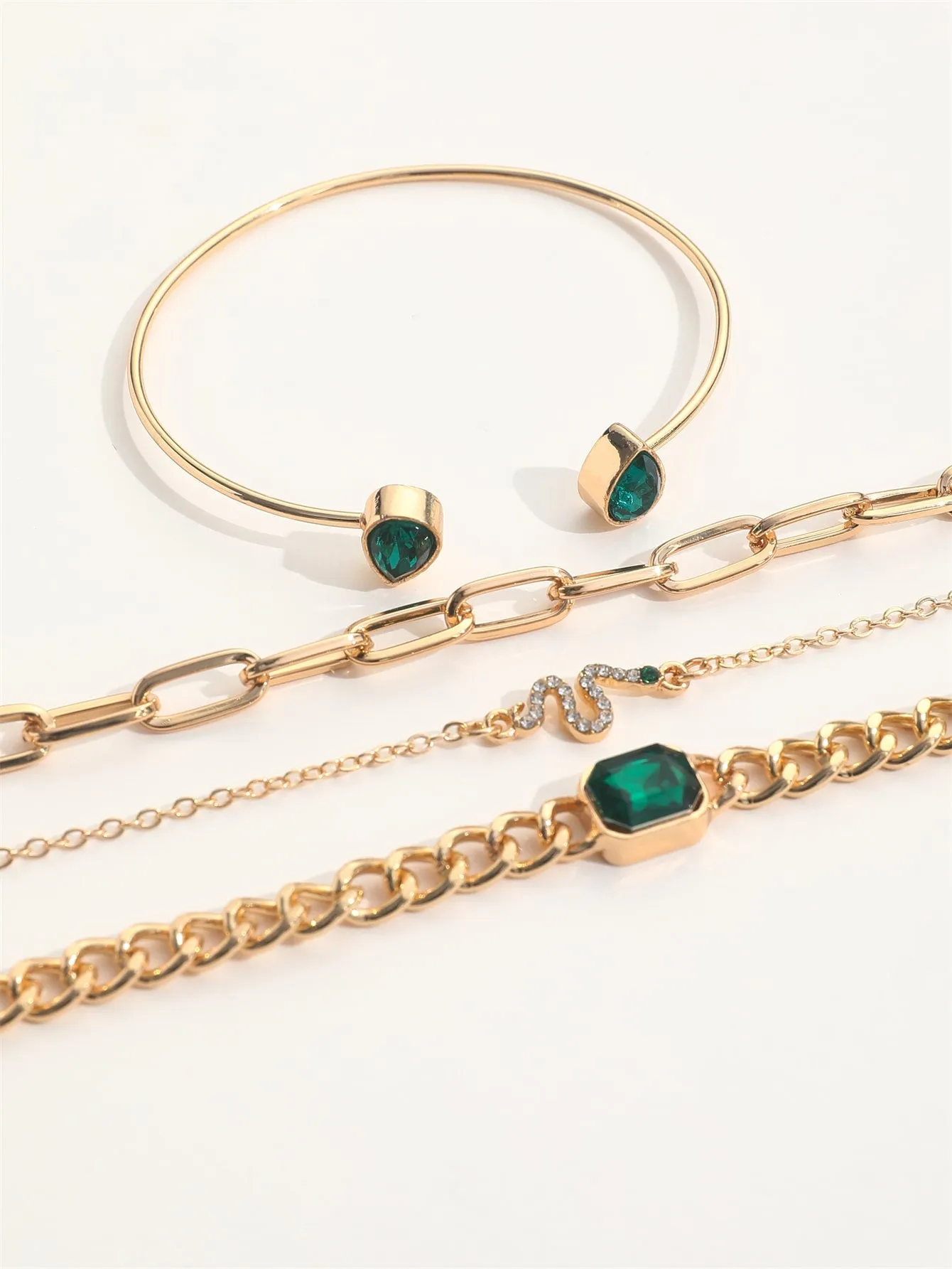 4pcs/set Rhinestone Snake Decor Bracelet  - Gold- FD ⚡