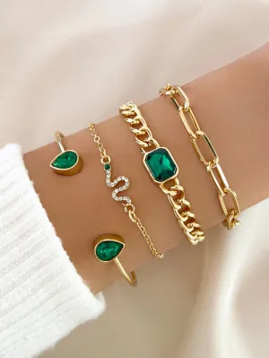 4pcs/set Rhinestone Snake Decor Bracelet  - Gold- FD ⚡