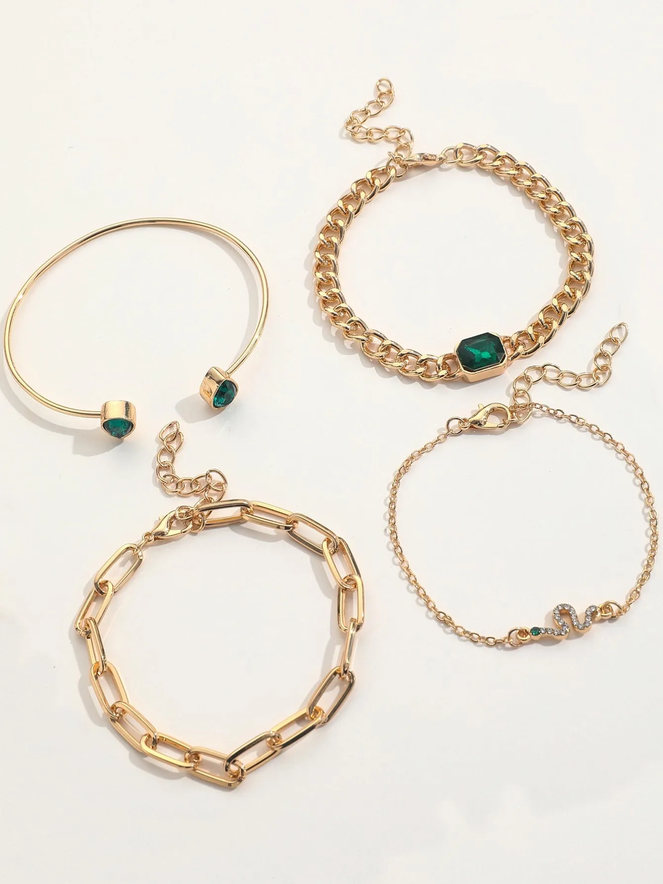 4pcs/set Rhinestone Snake Decor Bracelet  - Gold- FD ⚡