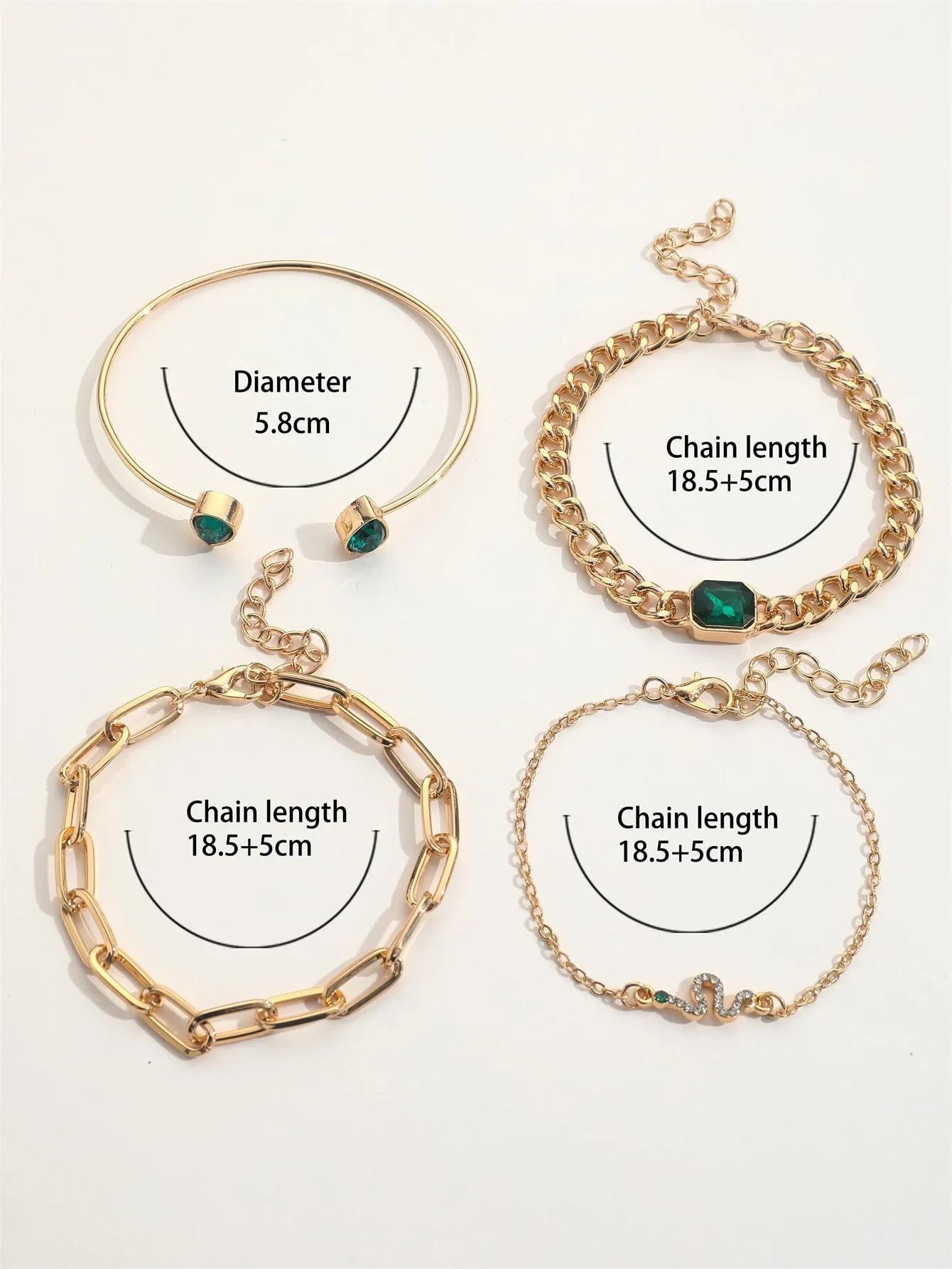 4pcs/set Rhinestone Snake Decor Bracelet  - Gold- FD ⚡