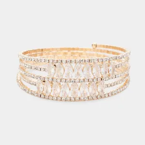 5-Row Clear CZ Marquise and Rhinestone Adjustable Pageant Bracelet on Gold | Prom Bracelet |  622960