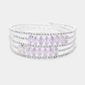5-Row Violet CZ Marquise and Rhinestone Adjustable Pageant Bracelet  | Prom Bracelet |  622964
