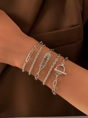 5pcs Rhinestone & OT Buckle Decor Bracelet - 𝘚𝘚²³ - White