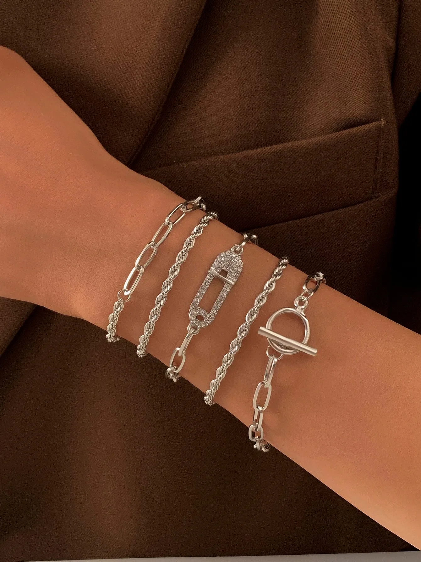 5pcs Rhinestone & OT Buckle Decor Bracelet - 𝘚𝘚²³ - White