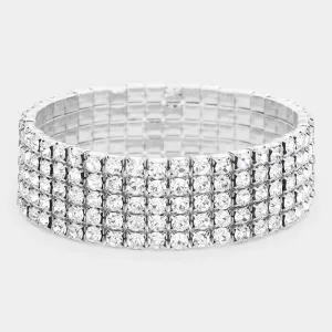 6 Row AB Crystal Rhinestone Stretch Pageant Bracelet  |  244422