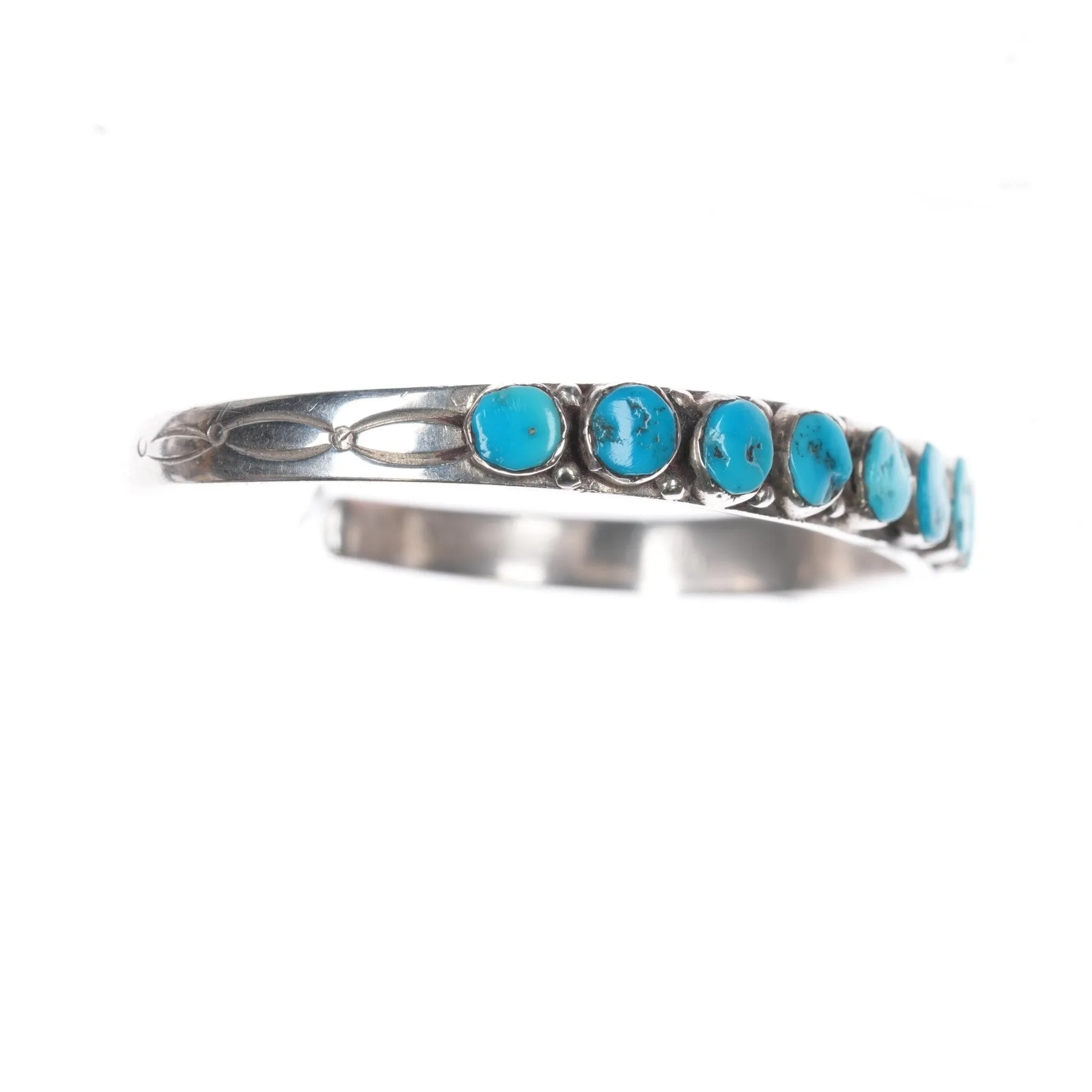 6.5" 30's-40's Navajo silver and turquoise row cuff bracelet