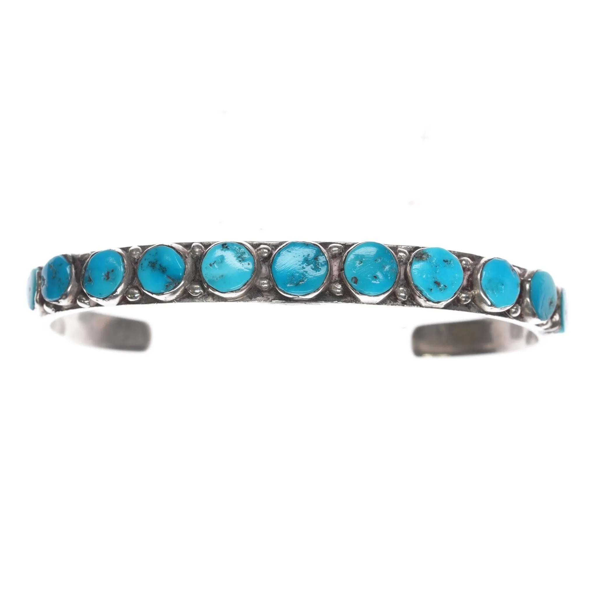 6.5" 30's-40's Navajo silver and turquoise row cuff bracelet