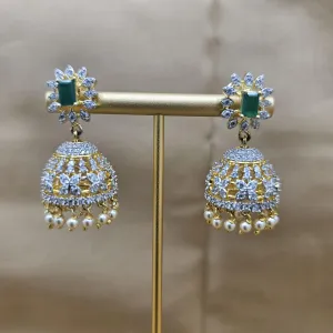 92.5 Silver Diamond Rep earrings, Party-wear Silver earring, Silver Jhumka, Premium Cz Bali, 92.5 Hallmark, Indian wedding jewelry.