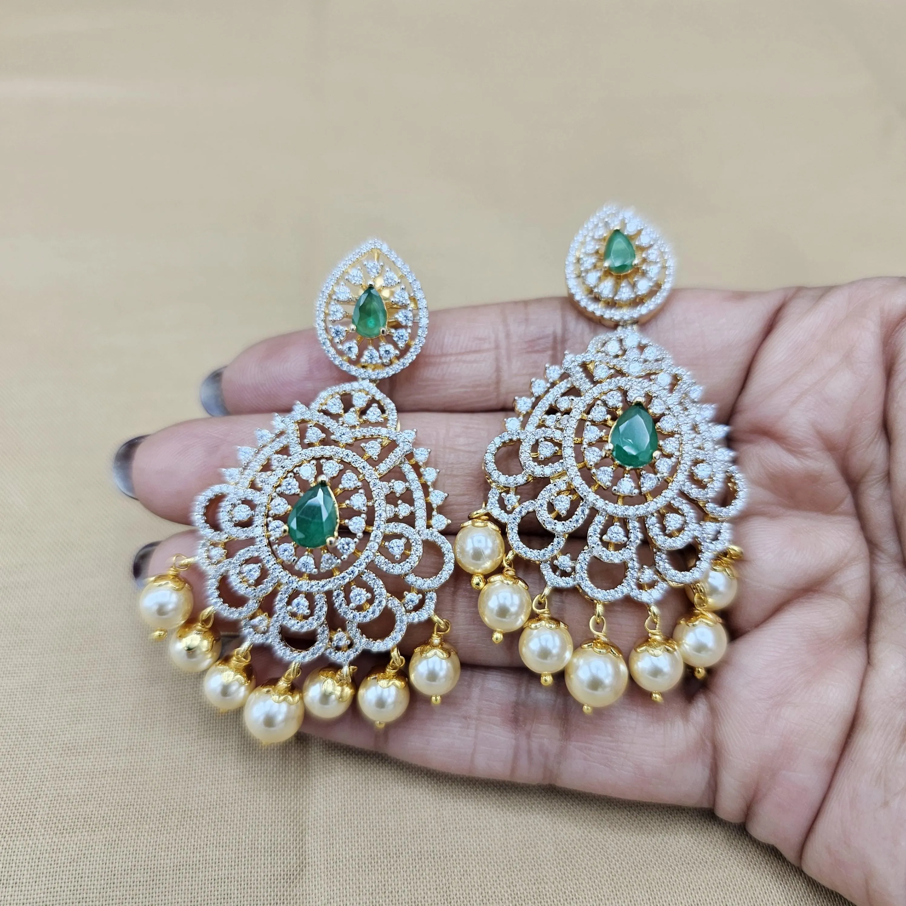 92.5 Silver Diamond Rep earrings, Party-wear Silver earring, Silver Jhumka, Premium Cz Bali, 92.5 Hallmark, Indian wedding jewelry.