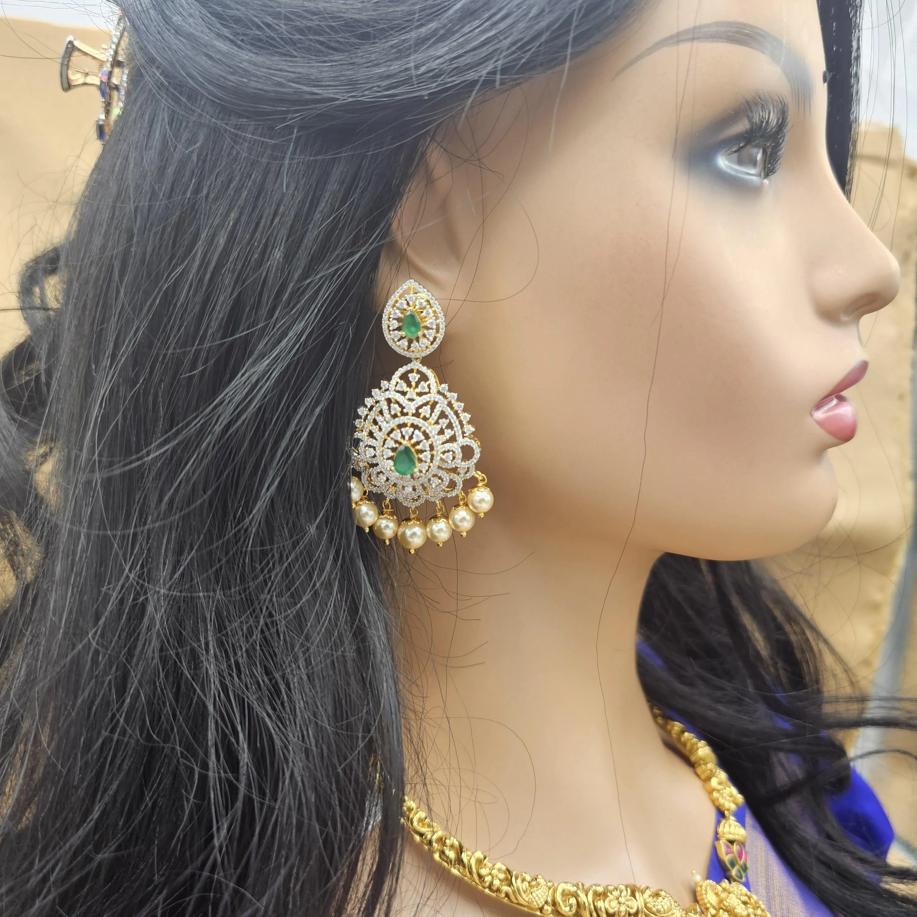 92.5 Silver Diamond Rep earrings, Party-wear Silver earring, Silver Jhumka, Premium Cz Bali, 92.5 Hallmark, Indian wedding jewelry.