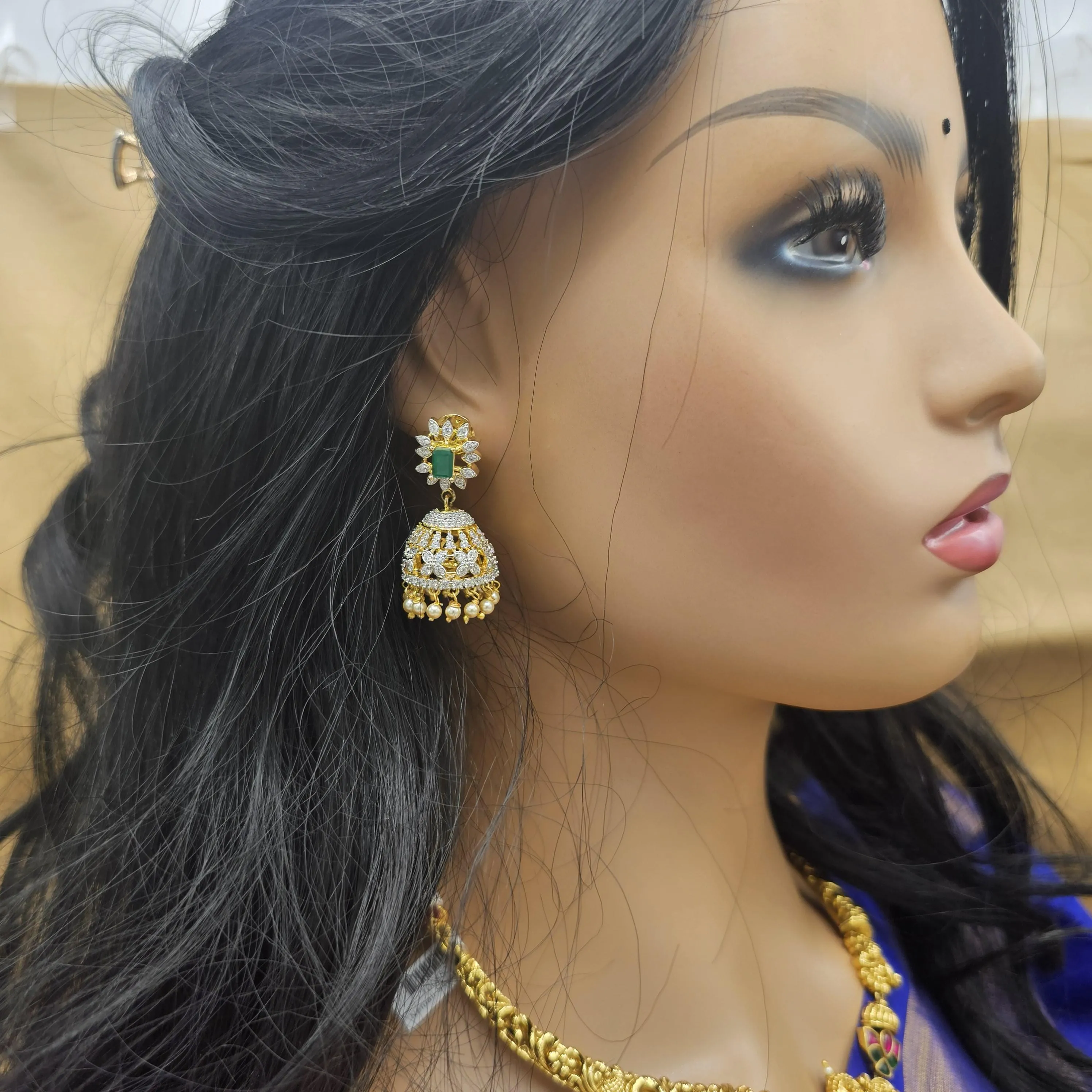 92.5 Silver Diamond Rep earrings, Party-wear Silver earring, Silver Jhumka, Premium Cz Bali, 92.5 Hallmark, Indian wedding jewelry.