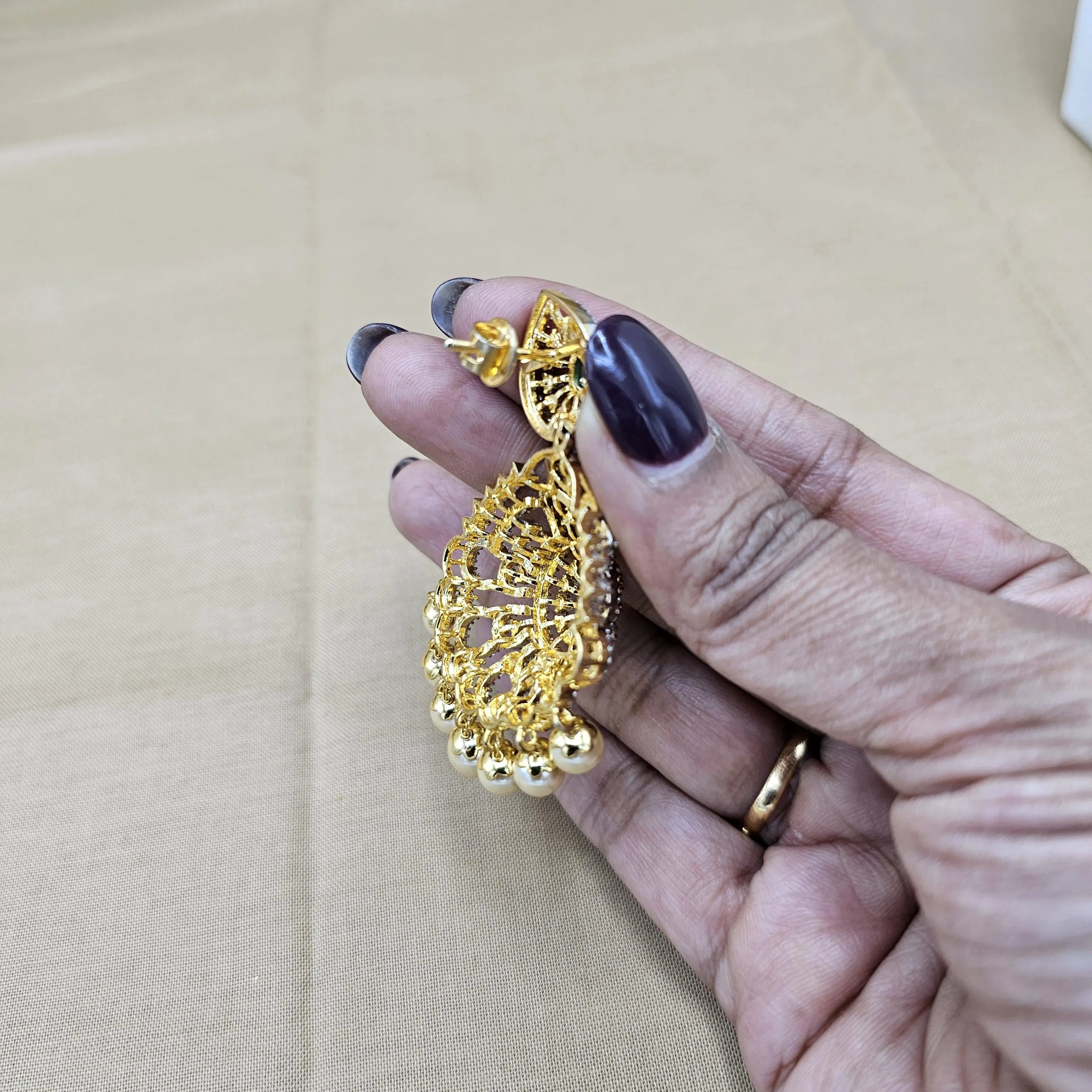 92.5 Silver Diamond Rep earrings, Party-wear Silver earring, Silver Jhumka, Premium Cz Bali, 92.5 Hallmark, Indian wedding jewelry.