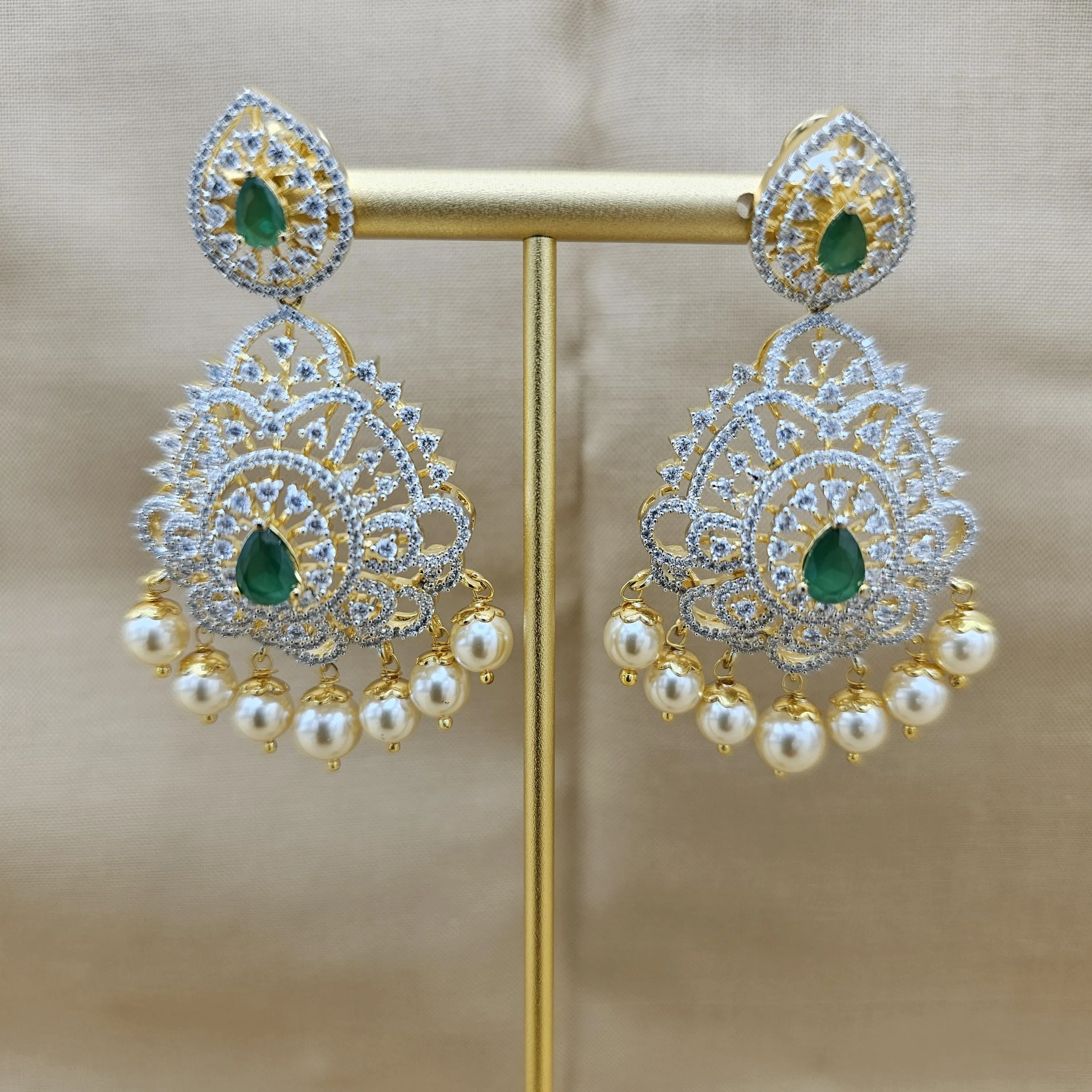 92.5 Silver Diamond Rep earrings, Party-wear Silver earring, Silver Jhumka, Premium Cz Bali, 92.5 Hallmark, Indian wedding jewelry.