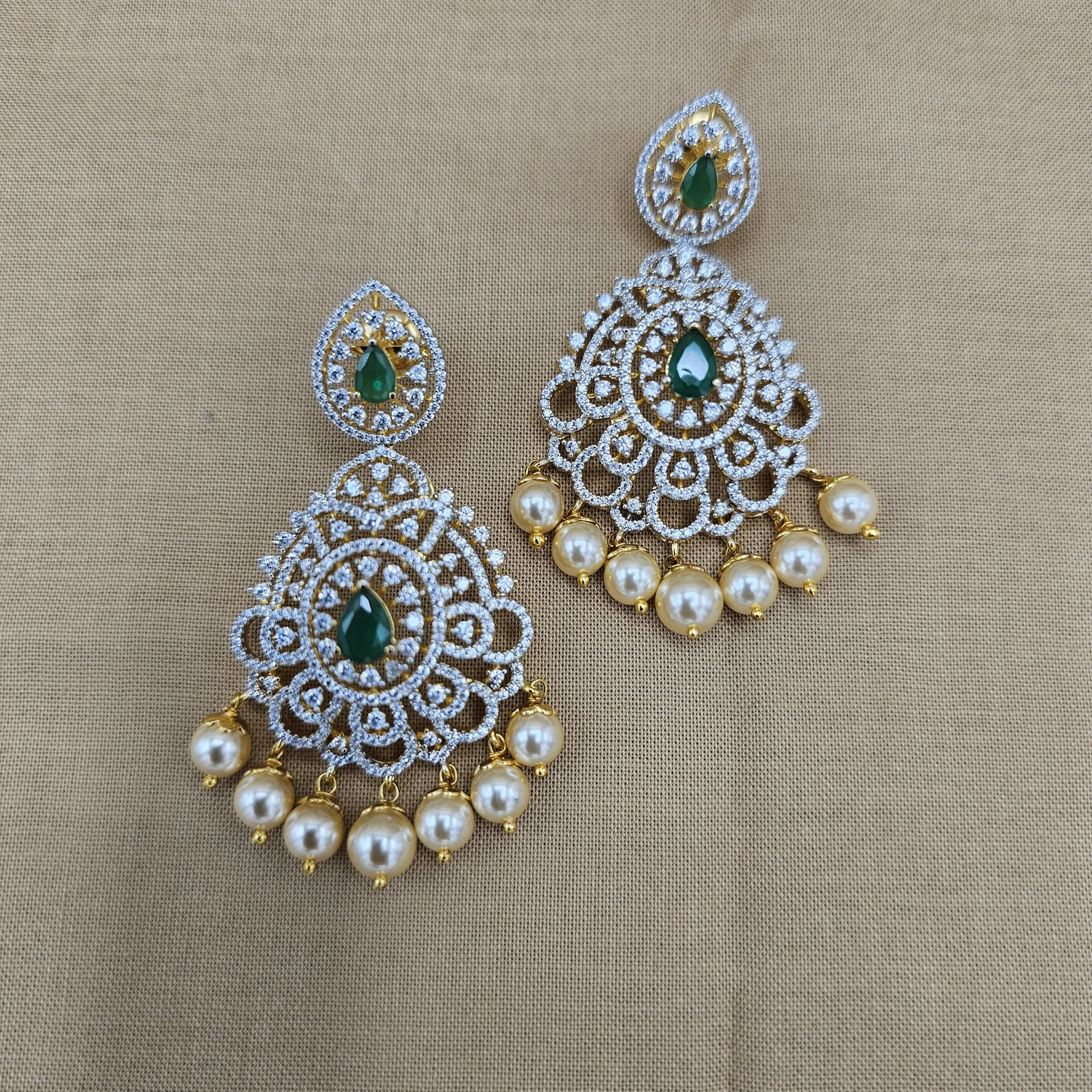 92.5 Silver Diamond Rep earrings, Party-wear Silver earring, Silver Jhumka, Premium Cz Bali, 92.5 Hallmark, Indian wedding jewelry.