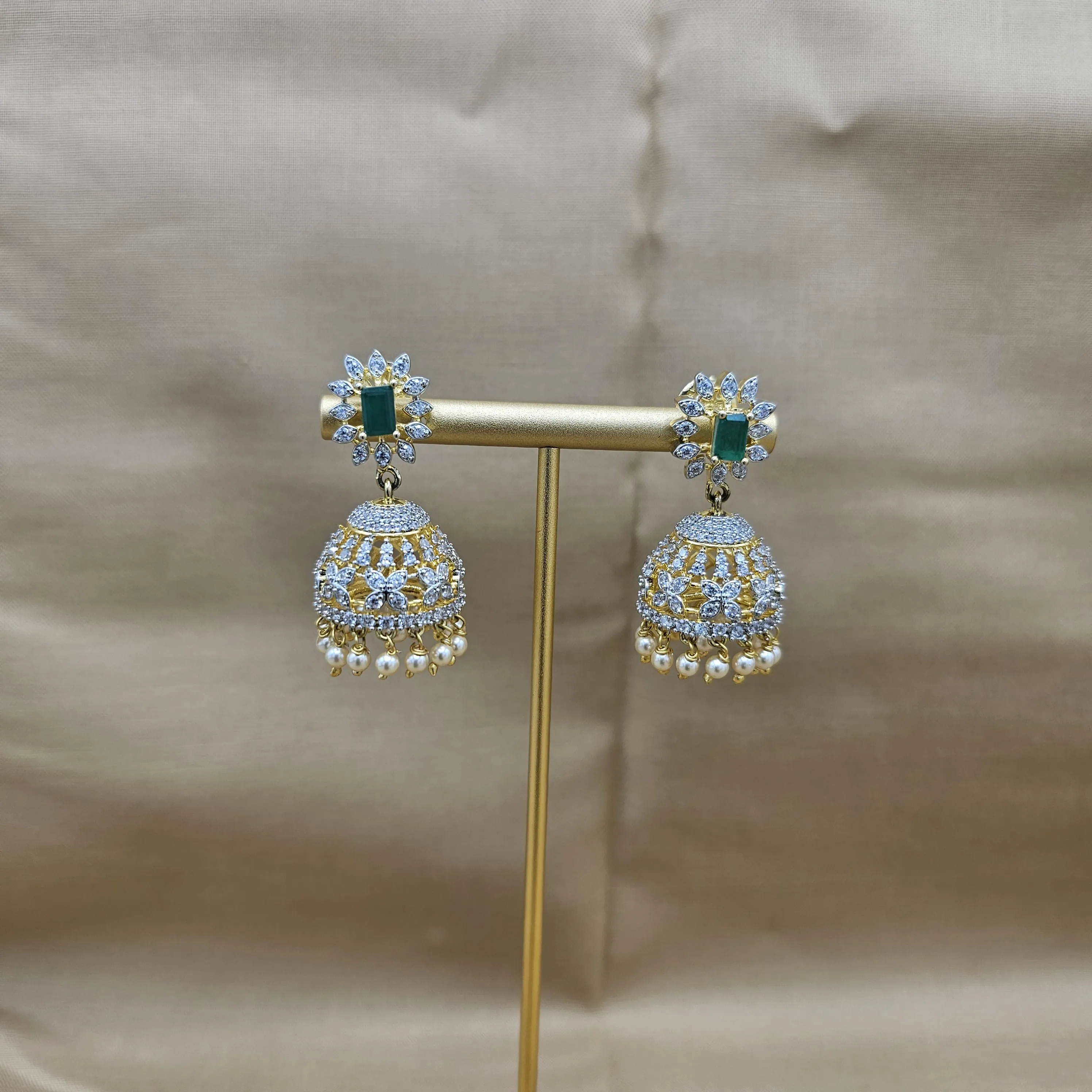 92.5 Silver Diamond Rep earrings, Party-wear Silver earring, Silver Jhumka, Premium Cz Bali, 92.5 Hallmark, Indian wedding jewelry.