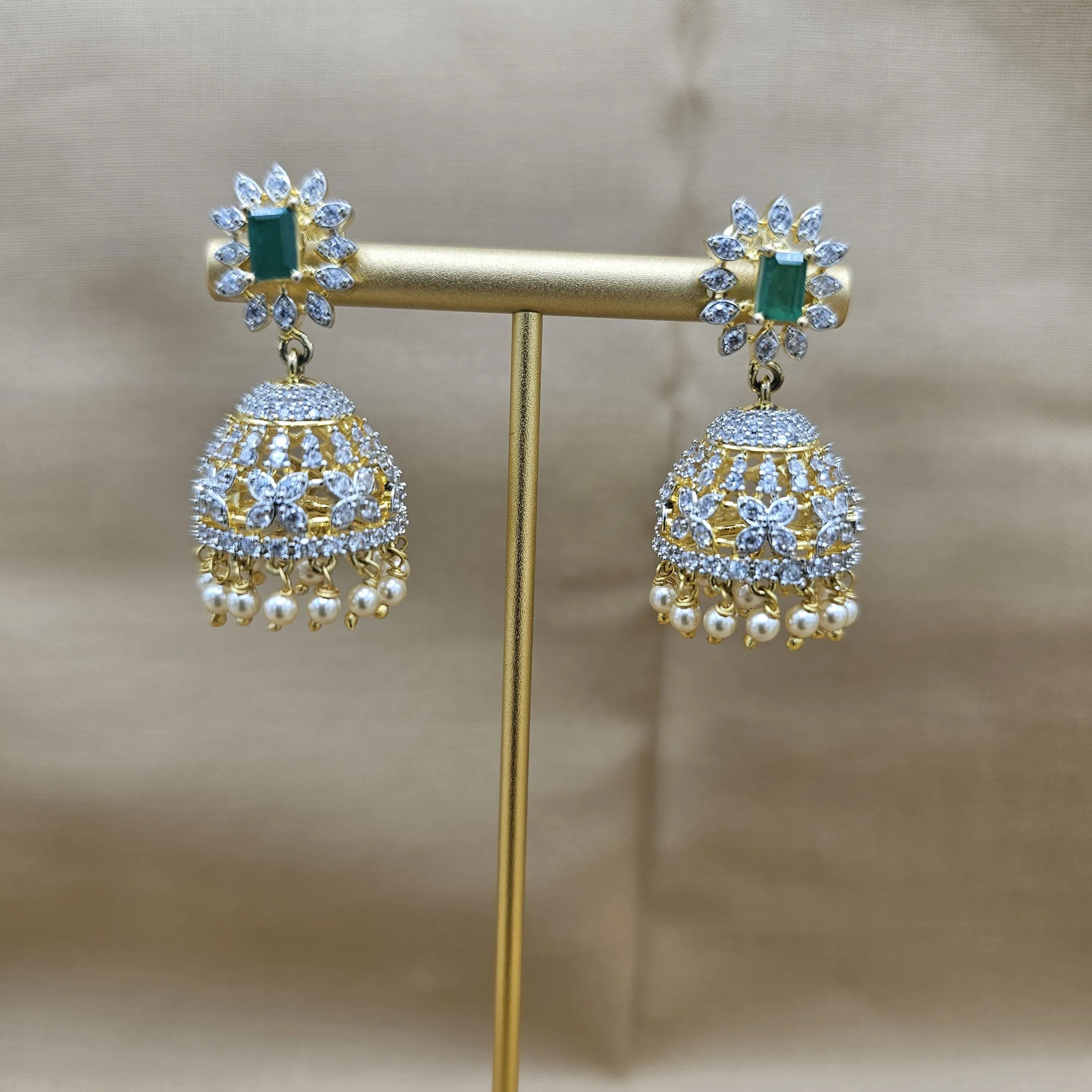 92.5 Silver Diamond Rep earrings, Party-wear Silver earring, Silver Jhumka, Premium Cz Bali, 92.5 Hallmark, Indian wedding jewelry.
