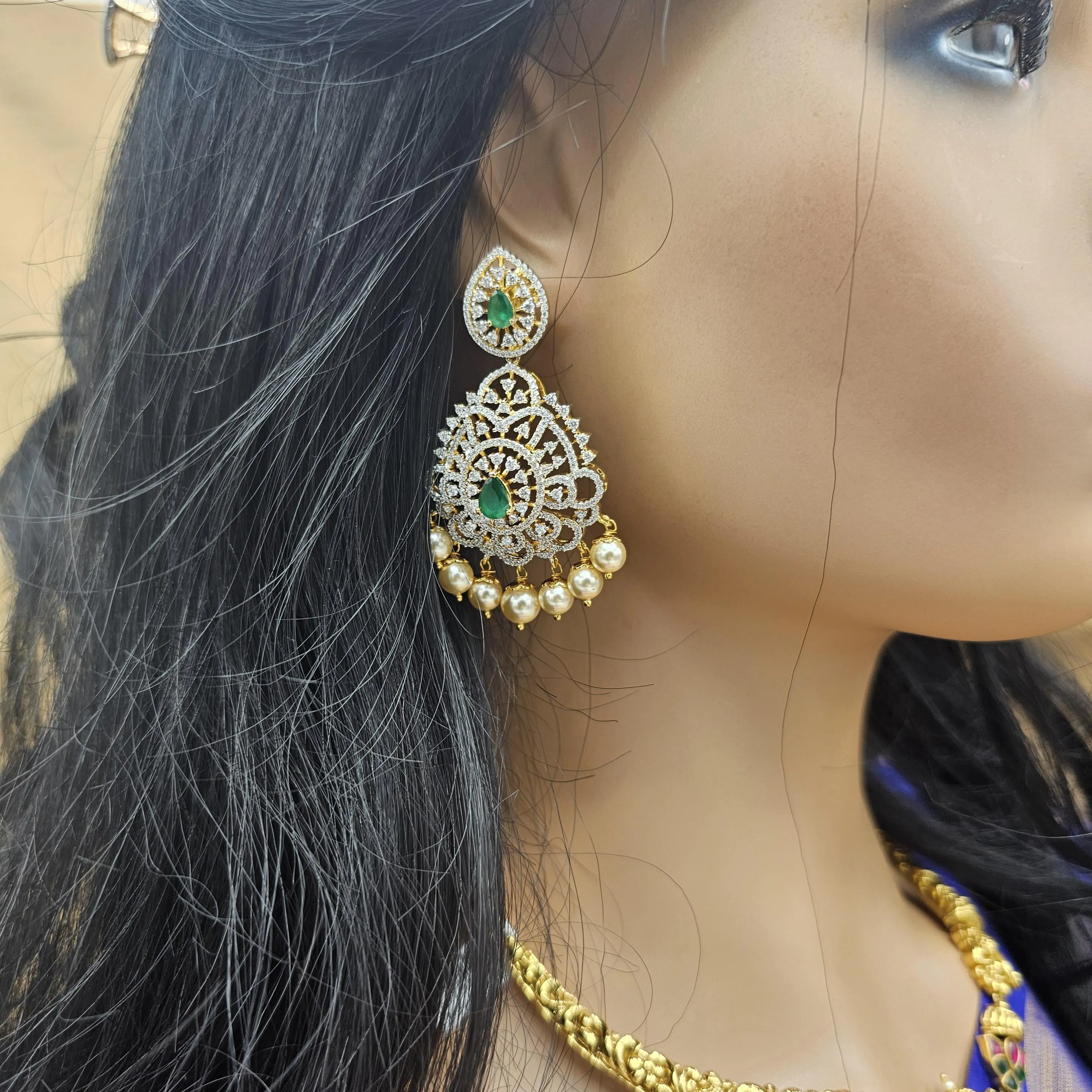 92.5 Silver Diamond Rep earrings, Party-wear Silver earring, Silver Jhumka, Premium Cz Bali, 92.5 Hallmark, Indian wedding jewelry.