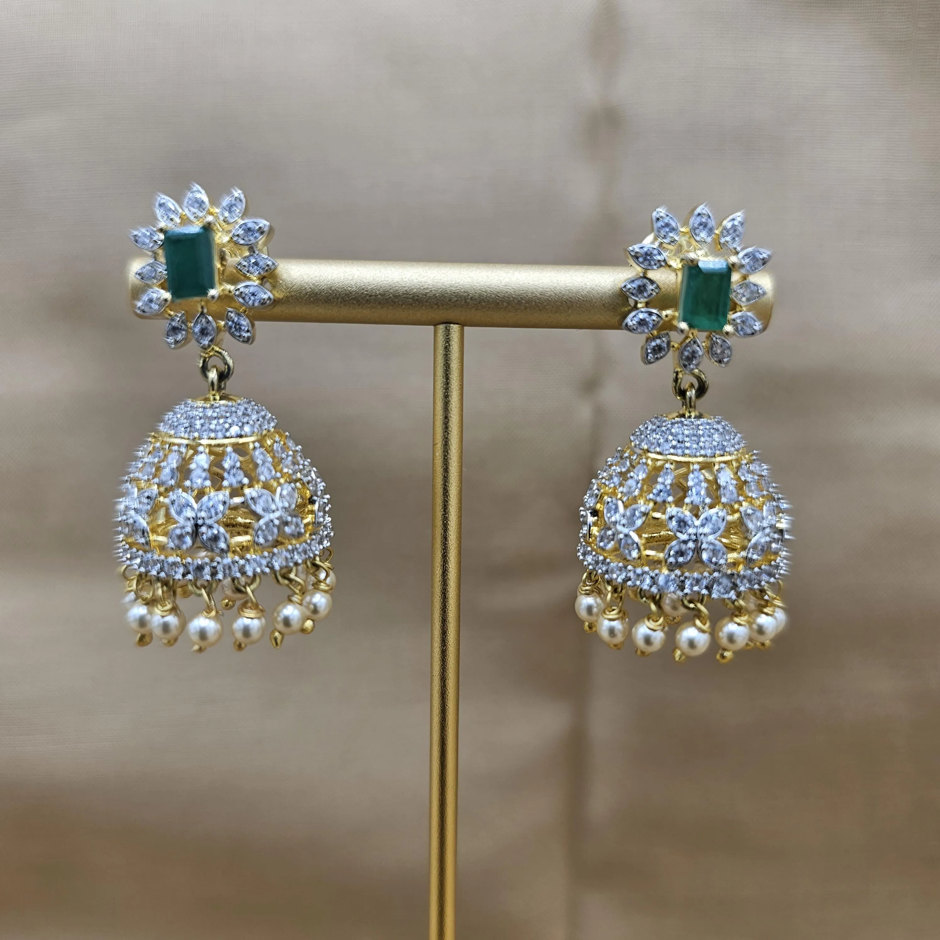 92.5 Silver Diamond Rep earrings, Party-wear Silver earring, Silver Jhumka, Premium Cz Bali, 92.5 Hallmark, Indian wedding jewelry.