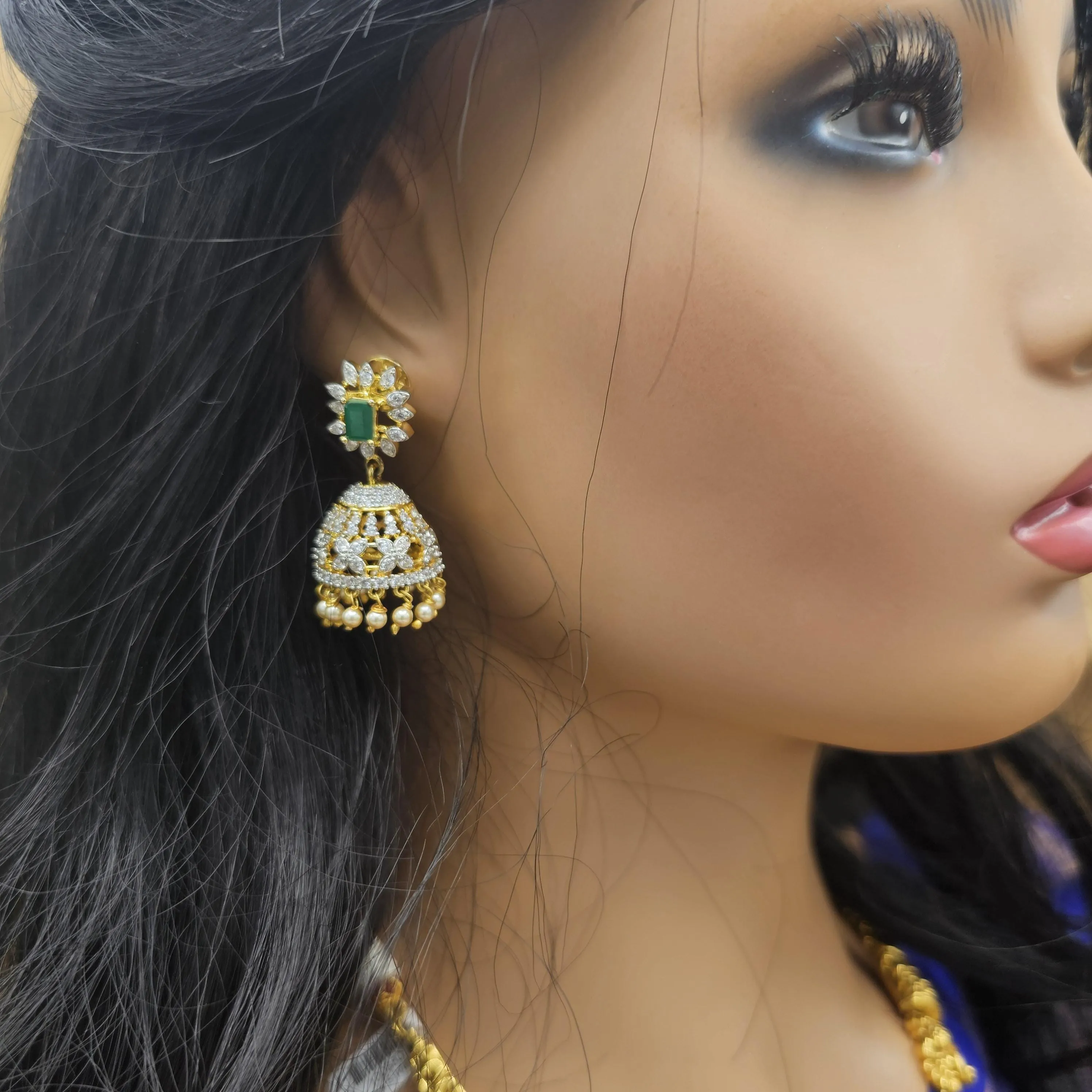 92.5 Silver Diamond Rep earrings, Party-wear Silver earring, Silver Jhumka, Premium Cz Bali, 92.5 Hallmark, Indian wedding jewelry.