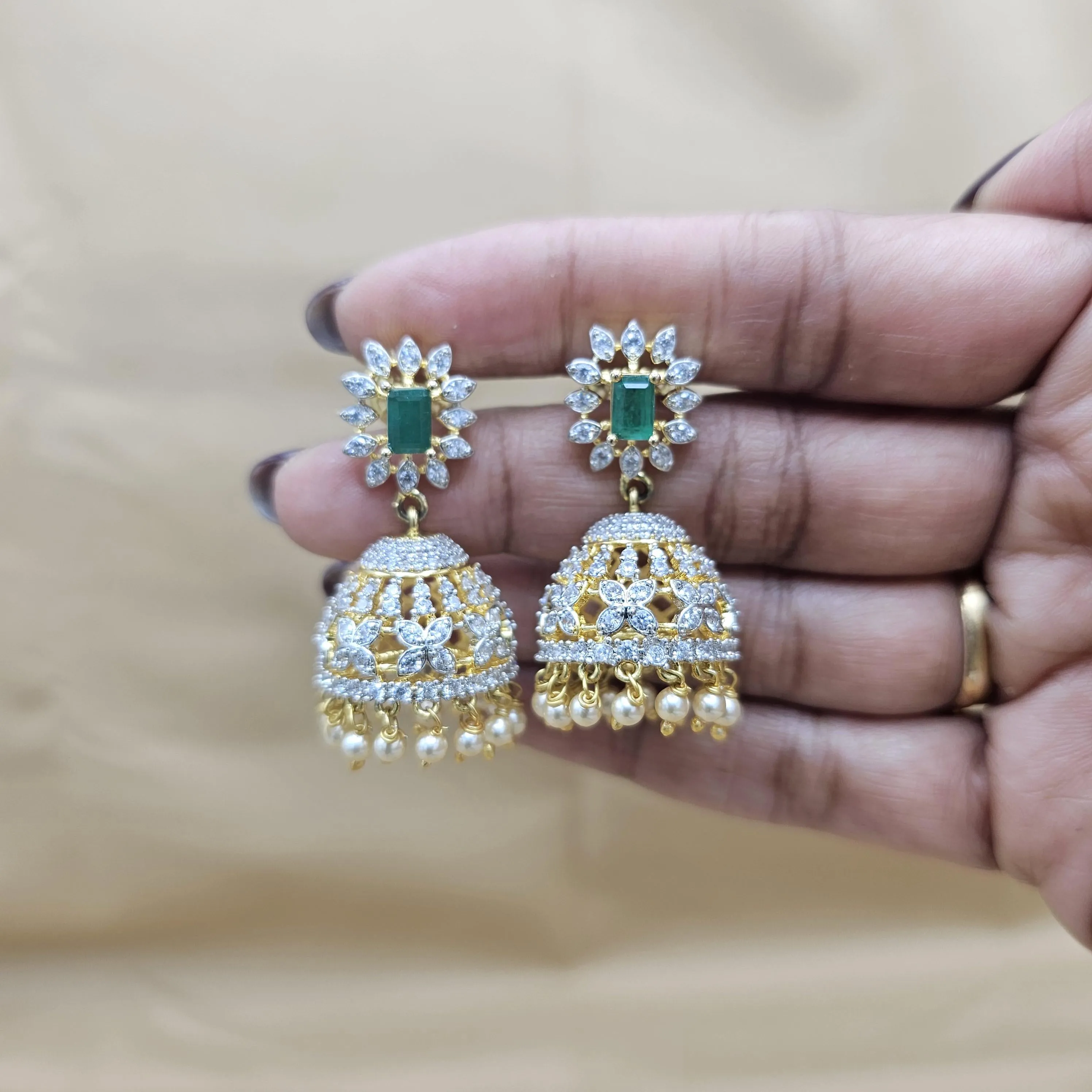 92.5 Silver Diamond Rep earrings, Party-wear Silver earring, Silver Jhumka, Premium Cz Bali, 92.5 Hallmark, Indian wedding jewelry.