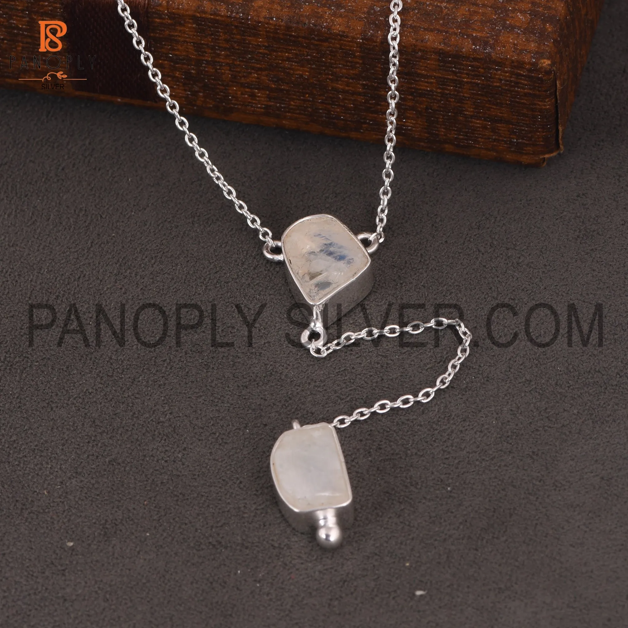 925 Silver Rainbow Moonstone Rough Pendant Necklaces